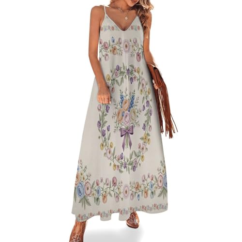 Robe maxi d'été pour femme bohème en beige à motif de roses idéale pour vos soirées de plage