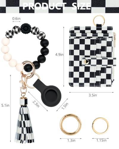 Image of Wristlet Wallet for Women,Keychain Wallet with AirTag Holder (Black Checkered)