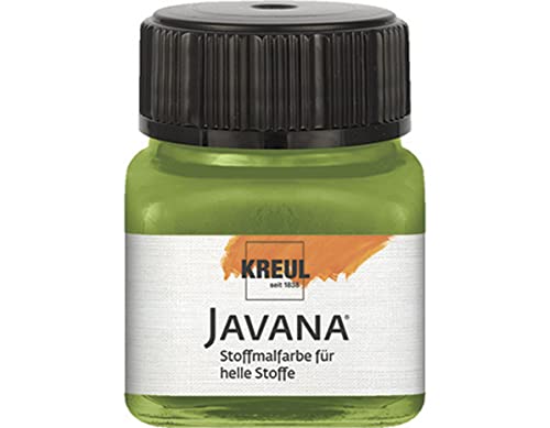 KREUL 90915 - Javana Stoffmalfarbe für helle Stoffe, 20 ml Glas in olivgrün, geschmeidige Farbe auf Wasserbasis mit cremigem Charakter, dringt fasertief ein, waschecht nach Fixierung