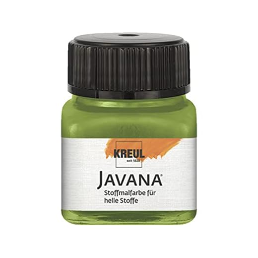 KREUL Javana 90915 - Pintura para tejidos claros, cristal de 20 ml en verde oliva, color flexible a base de agua con carácter cremoso, penetra en profundidad de fibra, lavable después de la fijación