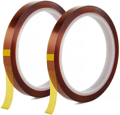 2Rolls 10mmx33m(108ft) Heat Tape for Sublimation,Heat Press,Heat Transfer Polyimide 500℉ High Temperature Resistant Kapton Thermal Insulation Shield Tape with Silicone Adhesive