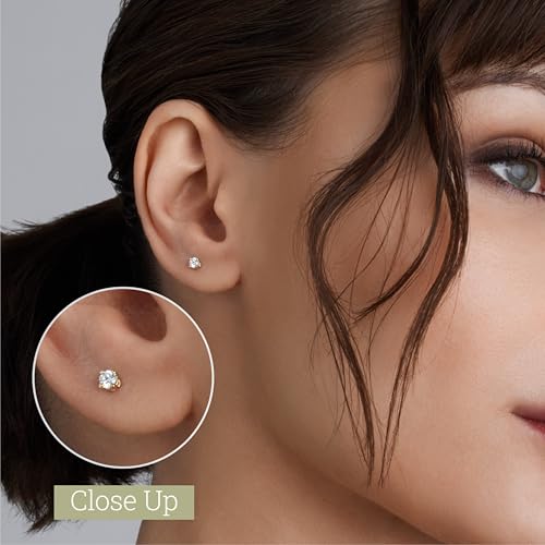 Gilded Lab-Grown Diamond 10KT White Gold and 10KT Yellow Gold Stud Earrings for Women| Hypoallergenic Fine Gold Jewelry | 4-Prong Basket, Push Back Nut | SI1 Clarity, F Color, Round Cut | 1/5,1/4,1/3,3/8,1/2,3/4,1 Carat Total Weight2