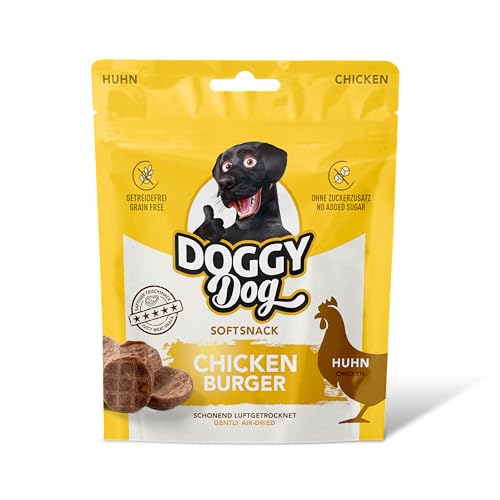 DOGGY Dog Chicken Hamburger, 70 g, senza zucchero per cani con pollo tenero, vitamine e alta percentuale di carne, snack senza cereali per cani