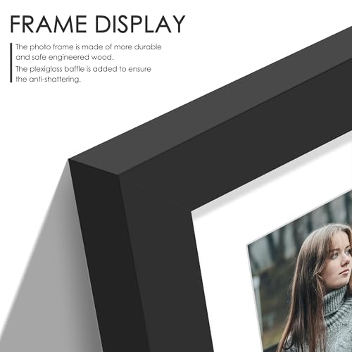 Image of DUENPY 8x10 Double Picture Frame White Mat For Displaying Two 4x6 Pictures, Photo Frame for Wall Mounting or Tabletop, Black.