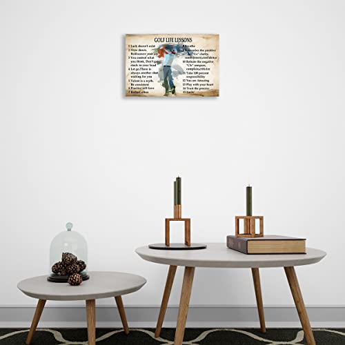 Vintage Golf Quotes Wall Art Life Lessons Inspirational Pictures Painting Artwork Framed Golf Motivational Poster For Room Decor Framed (12X18 Inch) #TOP2