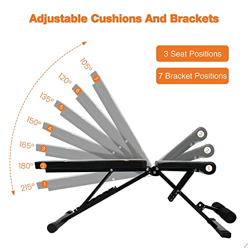 Spart Adjustable Foldable Workout Bench Exercise Fitness Sit Up Weight Bench Decline Inclined Flat Bench Press For Home Gym Full Body Workout, Strength Training, Dumbell Bar, Weightlifting, 660Lbs #TOP2