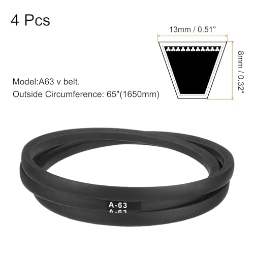 Image of uxcell 4pcs A63 or 4L650 Classic Wrapped Rubber V-Belt, 63 inch(1600mm) Inside Circumference, A Profile V Belt