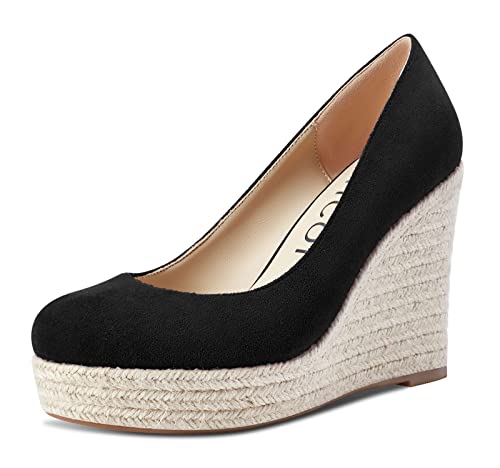 Aachcol Women Wedge Pumps Braid Platform High Heel Close Round Toe Sandals Slip-on Dress Shoes Classic Wedding Party 4 Inche