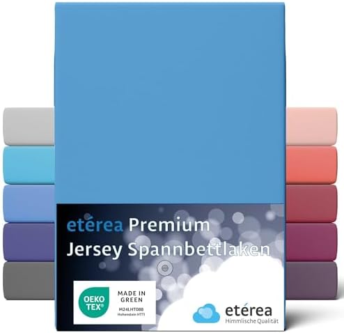 etérea Premium Spannbettlaken 140x200cm - 160x200cm Oekotex Made in Green - 100% Baumwolle Bettlaken - Fein-Jersey Spannbetttuch perfekt für Bettwäsche-Sets - 140x200-160x200 cm - Hellblau