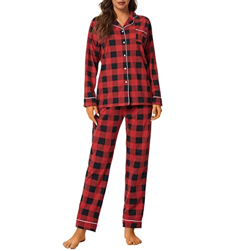 Image of Tugege Pajamas Set Long Sleeve Sleepwear Womens Button Down Nightwear Pj Sets