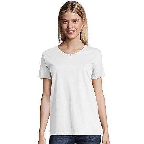 Hanes Womens ComfortSoft Short Sleeve V-Neck Tee 2-Pack, L, White