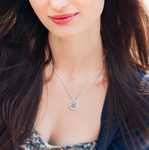 Arinza Necklace Sterling Silver Dancing Diamond Round Cubic Zirconia Cz Pendant, Anniversary Birthday Jewelry For Women Girl #TOP1