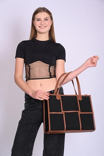 Image of Womanix Canvas Laptop Bag, 14 inch Laptop Bag, Work Shoulder Bag, Casual Briefcase, Handbag for Travel, Office, College With Long Adjustable Strap