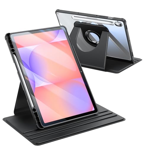 Fintie 360 Degree Rotating Case for Samsung Galaxy Tab S10 Lite/ S10 FE/ S9 FE 5G 10.9 Inch/Tab S9 11 Inch with S Pen Holder, Swiveling Protective Stand Clear Back Cover, Black