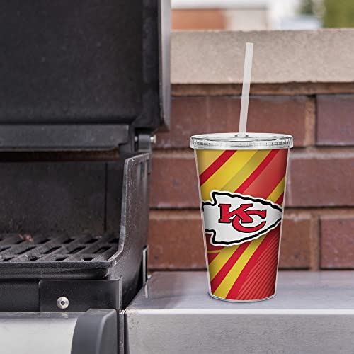 Image of Rico Industries NFL Football 16oz Clear Tumbler W /Straw for NFL Fans