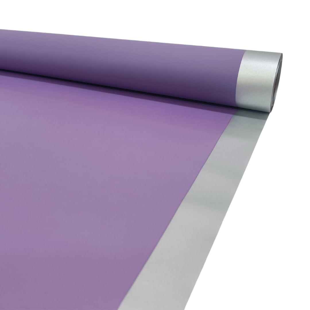 Oasis Gift Wrapping Cellophane Roll For Multipurpose Hamper Packaging & Flower Bouquet Wrapping, 80cmx25mtr, 1 No, Frosted Wrapping Film Rolls Frosted Double Silver Border Purple