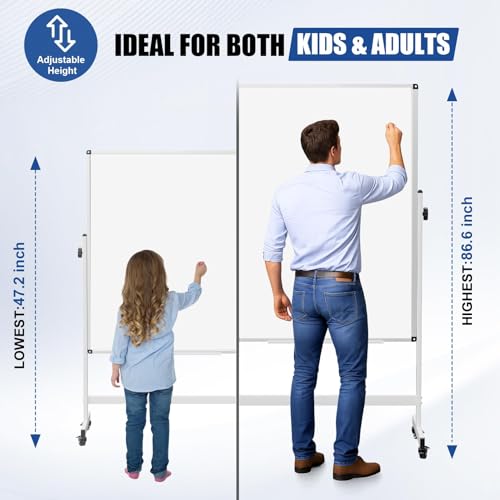 OUKMIC Large Rolling Whiteboard Double Sides - 48 x 32 Inches Magnetic Dry Erase White Board Height Adjust Mobile Portable Easel on Wheels, Dry Erase Board with Stand for Office, Classroom& Home by OUKMIC - Used condition - Image 2