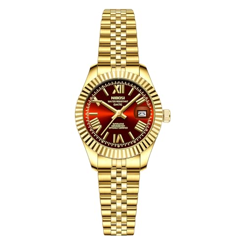 Image of NIBOSI Watches for Woman Analog Quartz Stainless Steel Diamond Rose Gold Green Small Dial Women Watches Classic Wrist Watch Date Waterproof