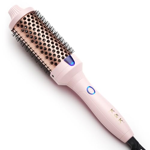 K&K Thermal Brush Keratin Protect Heated Barrel Hot Hair Brush Ionic Smooth Shine Volumize Comb Dual Voltage Hair Straightener Curler Styling Tool 45 mm UK Plug (Pink, 45mm)
