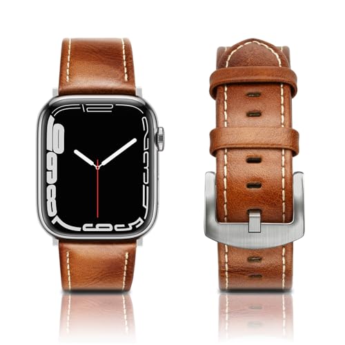 EDIMENS Leather Bands Compatible with Apple Watch 45mm 42mm 44mm Band Men Women, Vintage Genuine Leather Wristband Replacement B