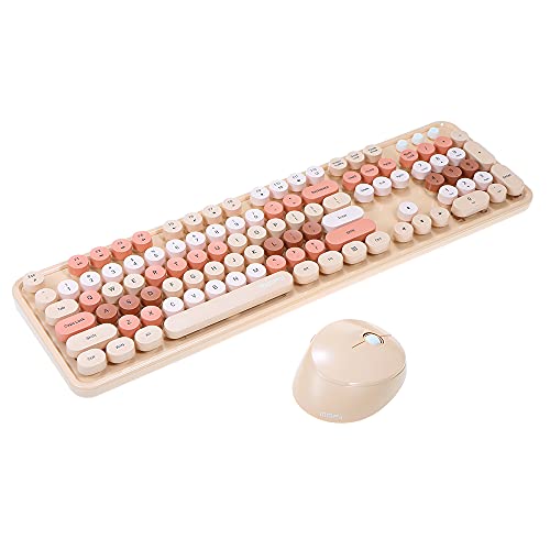 Juego de teclado y mouse 2.4G para laptop en color marrón claro y estilo vintage