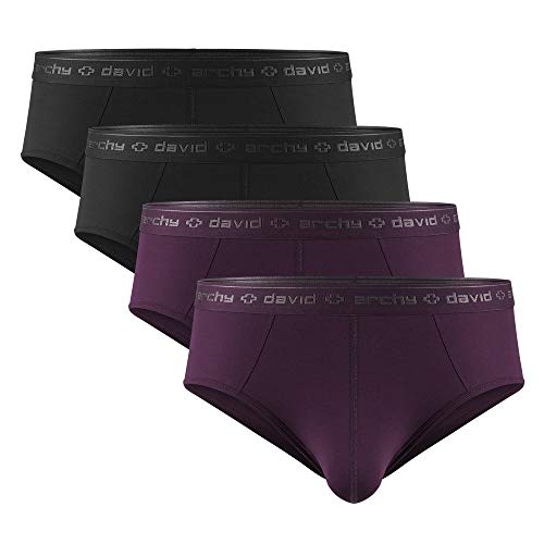 DAVID ARCHY Men's 4 Pack Micro Modal Separate Pouch Briefs with Fly (S, Black/Wine)