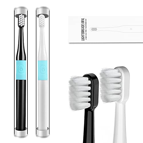 Baokai Battery Operated Travel Toothbrush Lasting for 90 Days - 2 Pack Portable Sonic Electric Toothbrushes for Adults and Kids - Waterproof Soft Bristle Toothbrush with Storage Box Travel Essential