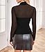 Poetsky Womens Mock Turtle Neck Long Sleeve Tops Cute Mesh Sheer Ruched Trendy Going Out Shirt Blouse Black S