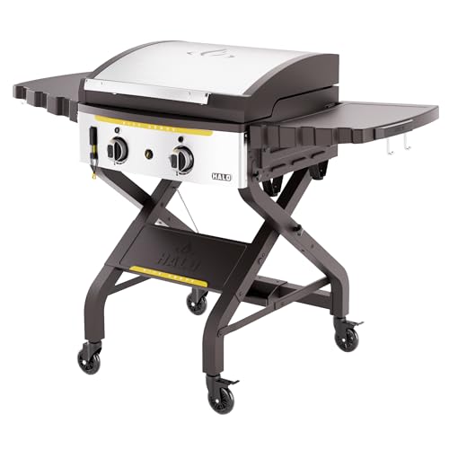 Image of HALO Elite2B Outdoor Griddle | 2 Burner, 4 Cooking Zones | Portable with Warming Rack | 480 sq. in. (24″ x 20″) Wind-Proof Cooking Surface | Propane and Natural Gas Grill | HZ-1003-XNA
