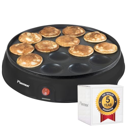 Bestron Poffertjes Maker im Retro Design Mini Pfannkuchen Automat mit Antihaftbeschichtung Sweet Dreams 800 W Schwarz