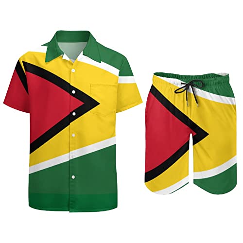 Adugen Origei Summer Combo Men's Two Piece Matching Sets Guyana Flag Beach Suit Button-Up Shirt Hawaiian Shirt M3