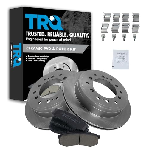 Image of TRQ Rear Brake Pad and Rotor Set Ceramic Vented Rotors | For 2010-2022 Lexus GX460 Toyota 4Runner 2010-2014 FJ Cruiser