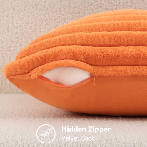 Image of decorUhome Fall Faux Fur Throw Pillow Covers 20x20 Set of 2 Pumpkin Orange