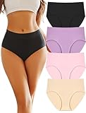 FINETOO Women's High Waisted Seamless Underwear Full Coverage Brief Ladies No Show Panties Sexy Lingerie Regular&Plus Size(M)