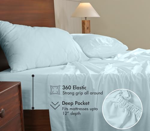 Image of RUVANTI 100% Cotton Percale Sheets California King - Crisp Cooling Summer Bed Sheets for Hot Sleepers, Deep Pocket 12 inch, Soft Peach Finish, Breathable & Durable Hotel-Style 4 Piece Set, Spa Green