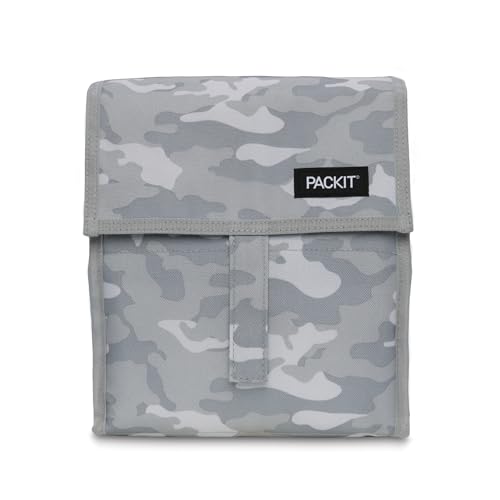 Packit Lonchera congelable, gris camuflaje tonal, construida con tecnología EcoFreeze, plegable, reutilizable, cierre de cremallera y velcro con asa de hebilla, ideal para almuerzos frescos