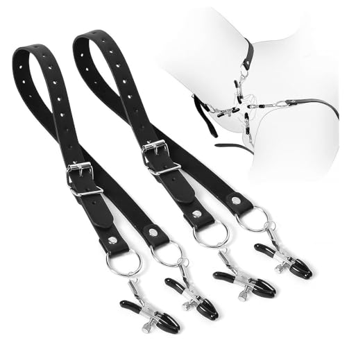 Dstymkler 1 paire de bretelles en cuir multifonctions et pinces à lèvres amovibles, noir