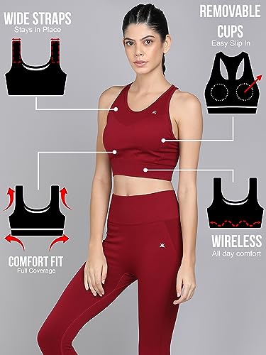 Image of Kobo Medium Impact Slip on Everyday Sports Bra for Women - Lightly-Padded, Non-Wired & High Coverage | Lined Cups with Removable Inserts (Imported)