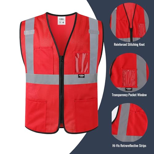 Image of JKSafety Safety Vest for men women Hi Vis Vest with Pockets and Zipper High Visibility Meet ANSI Standard(BX310