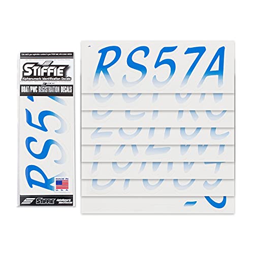 Image of STIFFIE Whipline Blue /White 3 inch Boat & PWC Registration Decals • Numbers Letters Stickers