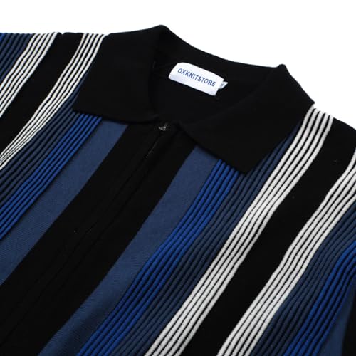Polo de punto retro para hombre OXKNIT, estilo vintage de los años 60 con cremallera y rayas, camisa de golf miniatura 4