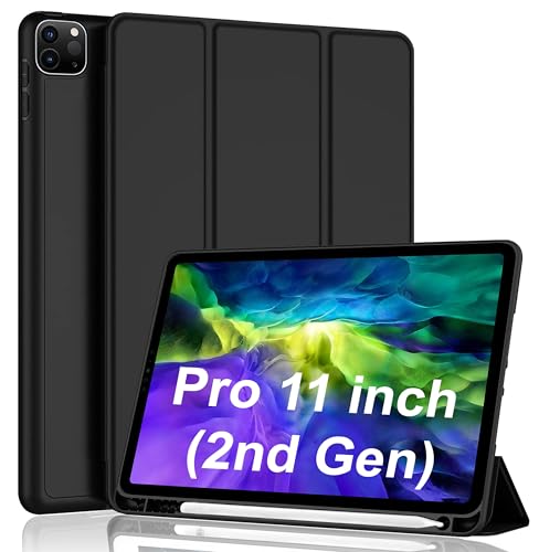TGK Smart Flexible with Pencil Holder Trifold Back Flip Stand Case Cover for iPad Pro 11 inch 2nd Generation 2020 Black