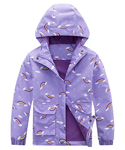 C2M Boys Girls Hooded Rain Jacket Kids Dinosaur Waterproof Lined Raincoat