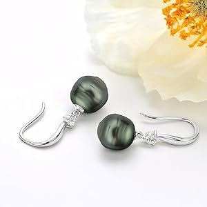 Tahitian Black Pearl Drop Earrings Genuine Tahitian Cultured Pearls 18K Gold Plated Sterling Silver Jewelry Gifts for Women