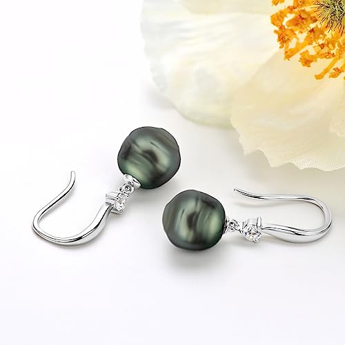 Black Pearl Earrings for Women, 925 Sterling Silver Tahitian Cultured 8-9mm Baroque Pearl Drop Dangle Earrings Jewelry Gifts for Her3