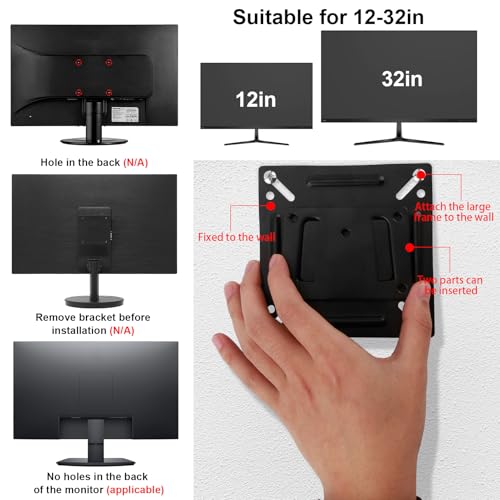 Monitor Wall Mount Most 14-27 Inch Universal Ultra Slim Fixed TV Monitors Bracket for Most LED/LCD/OLED/Plasma TV Max 30lbs for VESA up to 100×100 mm Fits 15 19 20 22 23 Inch Camper Mount Bracket - Image 3