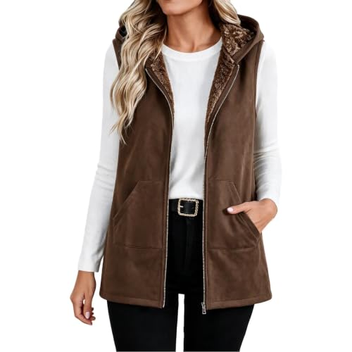 Fleece Vest Women Hooded Zip Up Cotton Sherpa Casual Jackets with Pockets - image 8