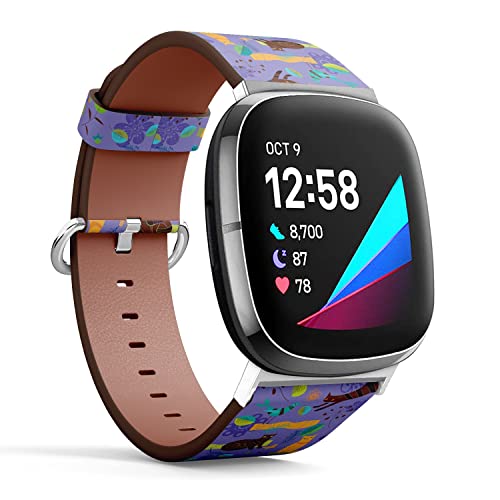 CJBROES Replacement Leather Watch Band, Compatible with Fitbit Versa 3 and Fitbit Sense of Wristband Bracelet Accessory - Cats Birdie Flowers Butterflies
