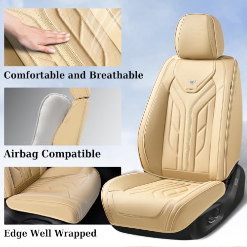 Image of Coverado Seat Covers, Car Seat Covers Front Seats, Leather Seat Covers for Cars, Automotive Seat Covers Car Seat Protector Car Seat Cushion Universal Fit for Most Sedans SUV Pick-up Truck(Beige)