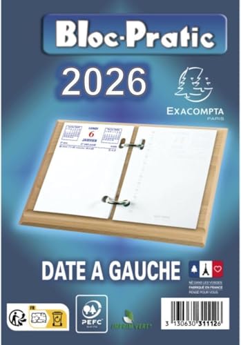 Bloc-pratic Éphéméride 2026, 120 x 82 mm, Date à Gauche